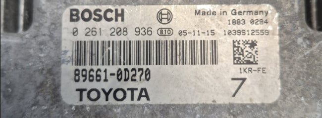 TOYOTA YARIS MK2 3DR 1.0 PETROL ENGINE CONTROL UNIT ECU 89661-0D270