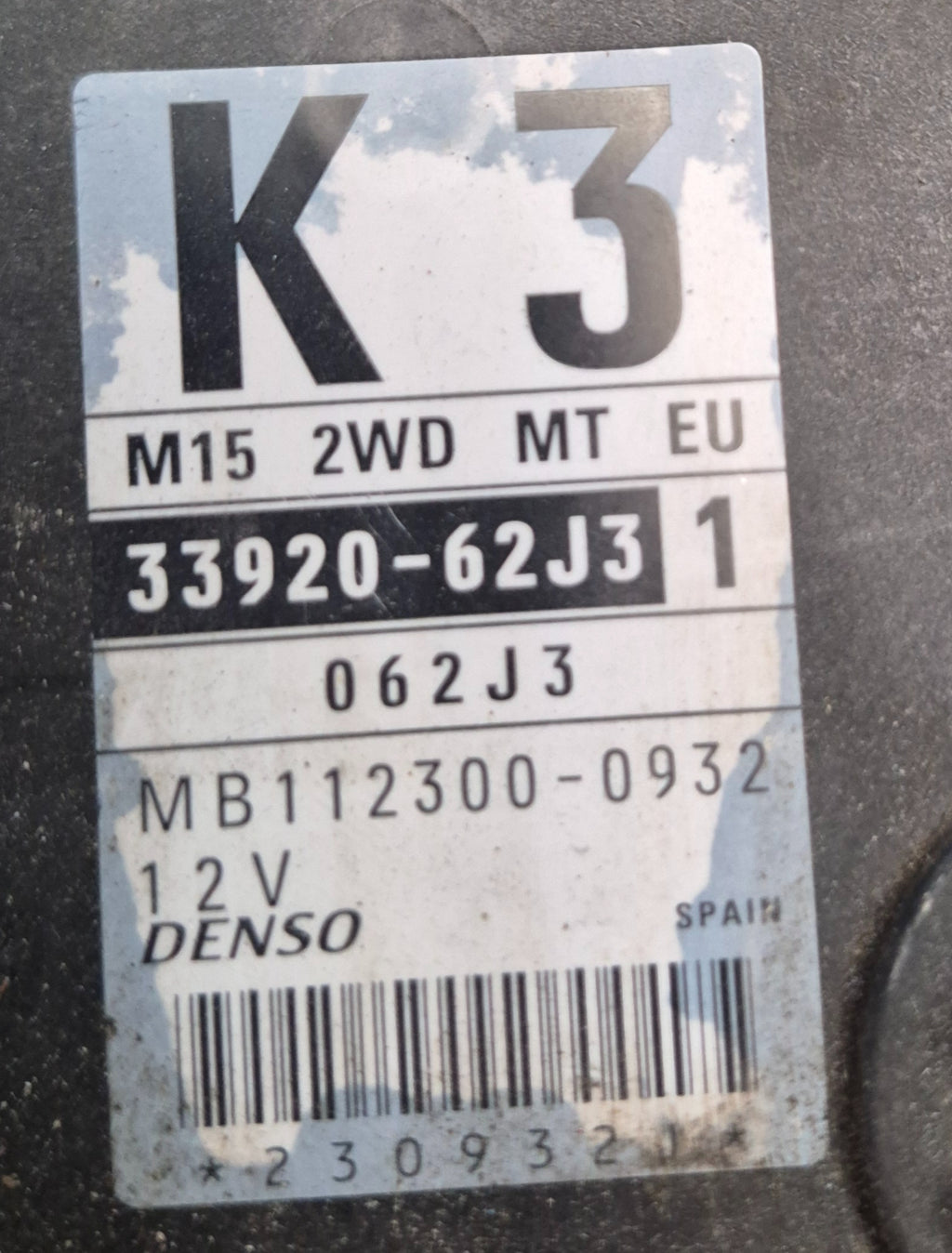 SUZUKI SWIFT MK3 2005 1.5 3392062J3 MB1123000932 ENGINE CONTROL UNIT ECU DENSO